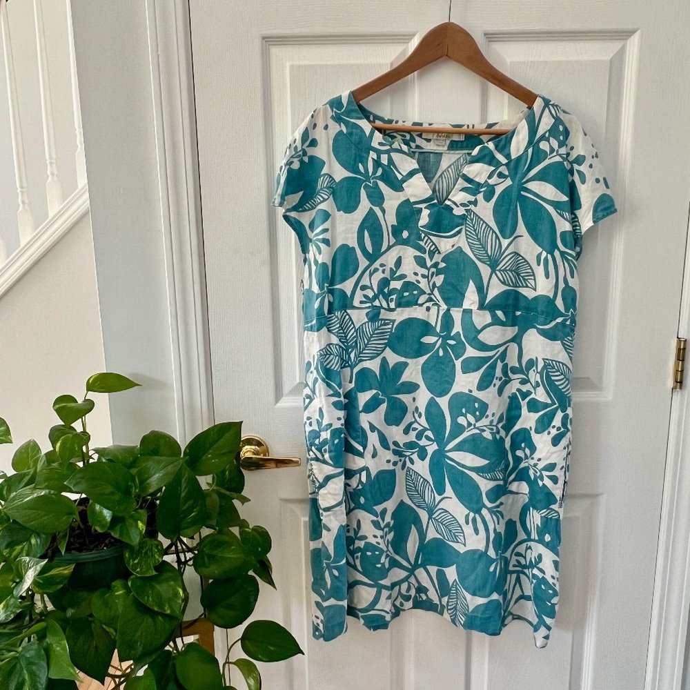 BODEN CLASSIC LINEN - Boden 100% Linen Shift Dress Pockets Blue Size 14